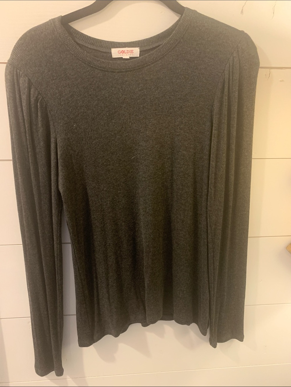 Goldie Lewinter charcoal grey long sleeve stretchy t shirt. Size Medium.